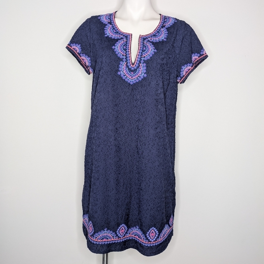 Vineyard Vines Blue Pink Beaded Short Sleeve Star Design Cotton Tunic Dress 12